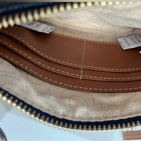 True Religion Denim Wristlet Clutch in Dark Blue with Brown Strap and Red Trim - Picture 4 of 4